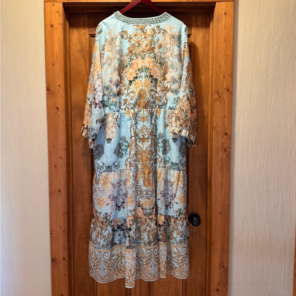 Soft Surroundings Light Blue Floral Maxi Dress with Gold Print - Picture 2 of 10